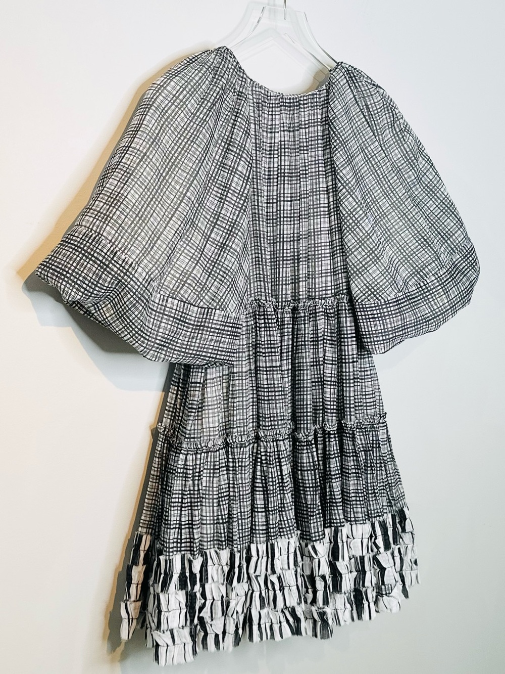 Aje Memento Black White Plaid Print Cotton Tiered Mini Dress - Picture 9 of 16